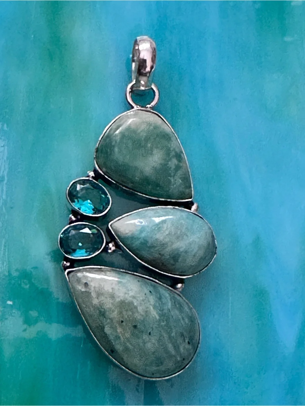 AMAZONITE Artisan Blue-Green Teardrop & Aqua Stone Pendant Necklace